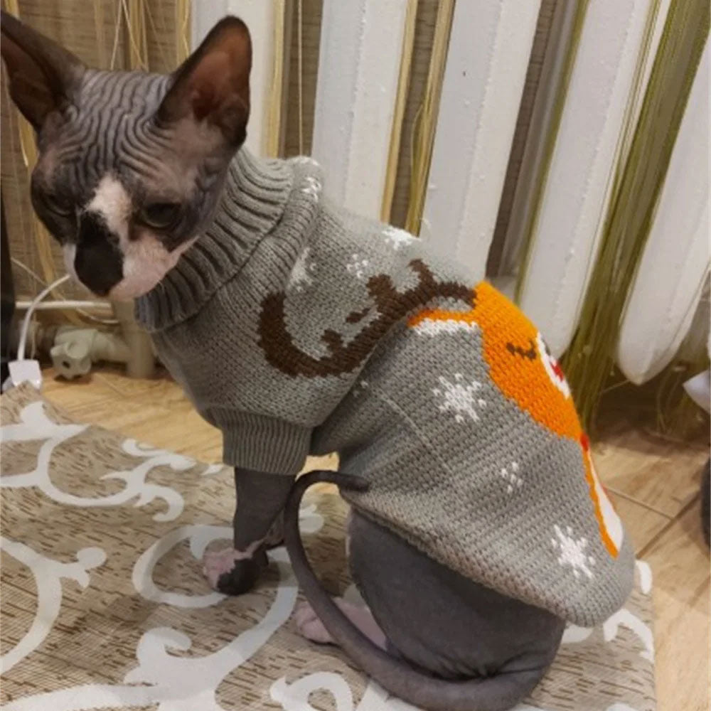 Reindeer Print Dog Cat Sweater | Warm Clothes for Small Pets