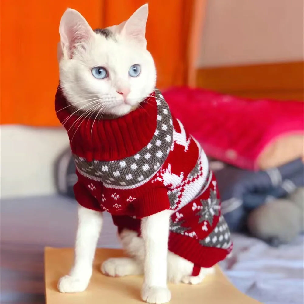 Reindeer Print Dog Cat Sweater | Warm Clothes for Small Pets