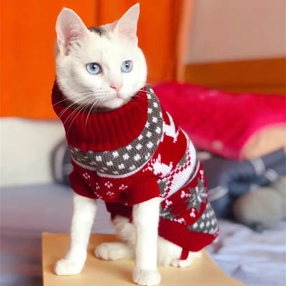 Reindeer Print Dog Cat Sweater | Warm Clothes for Small Pets