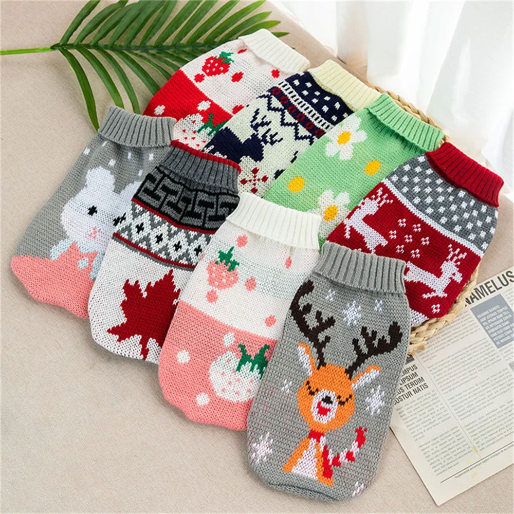 Reindeer Print Dog Cat Sweater | Warm Clothes for Small Pets