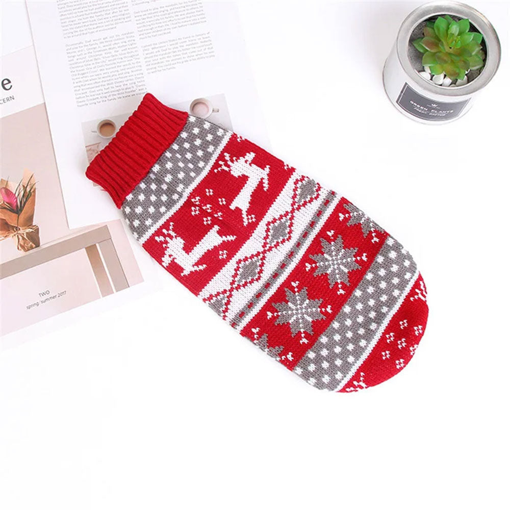 Reindeer Print Dog Cat Sweater | Warm Clothes for Small Pets