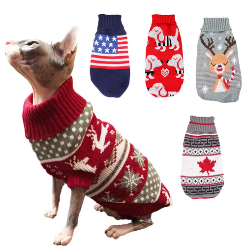Reindeer Print Dog Cat Sweater | Warm Clothes for Small Pets
