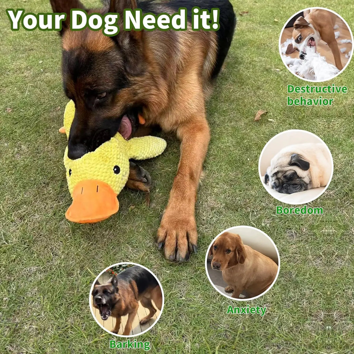 Chew-Resistant Plush Duck Dog Toy with Quacking Sound