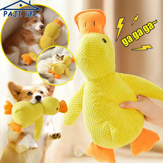 Chew-Resistant Plush Duck Dog Toy with Quacking Sound