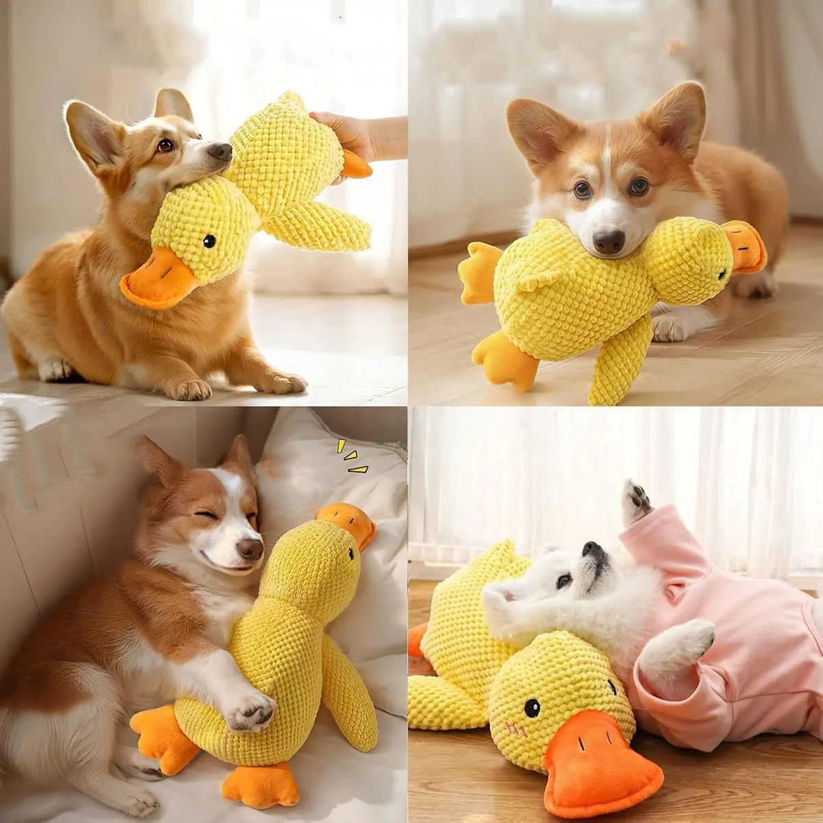 Chew-Resistant Plush Duck Dog Toy with Quacking Sound