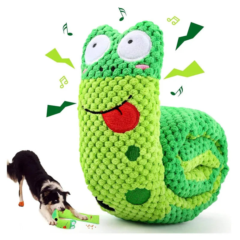 Dog Puzzle Feeder Indestructible Squeaky Plush Snail Toy