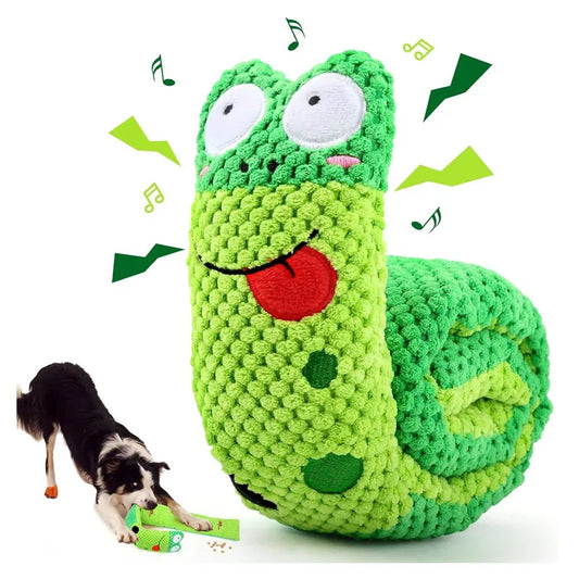 Dog Puzzle Feeder Indestructible Squeaky Plush Snail Toy