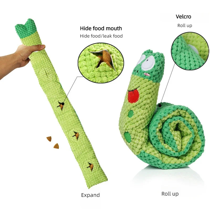 Dog Puzzle Feeder Indestructible Squeaky Plush Snail Toy