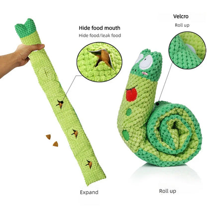 Dog Puzzle Feeder Indestructible Squeaky Plush Snail Toy