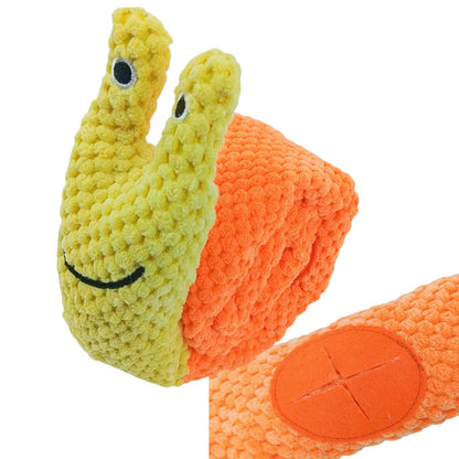 Dog Puzzle Feeder Indestructible Squeaky Plush Snail Toy