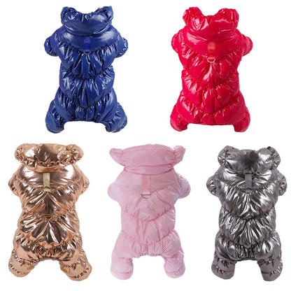 Waterproof Fleece Dog Jumpsuit with D-Ring for Small Puppies